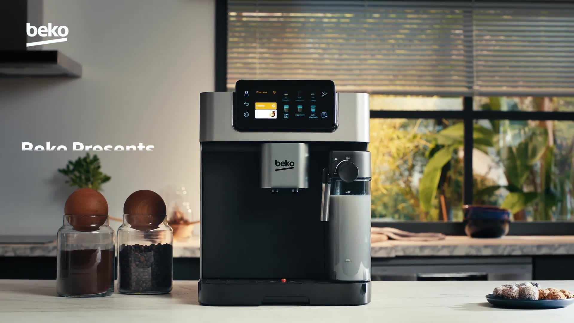 Side view of Beko CEG7348X CaffeExperto Bean to Cup Espresso Machine