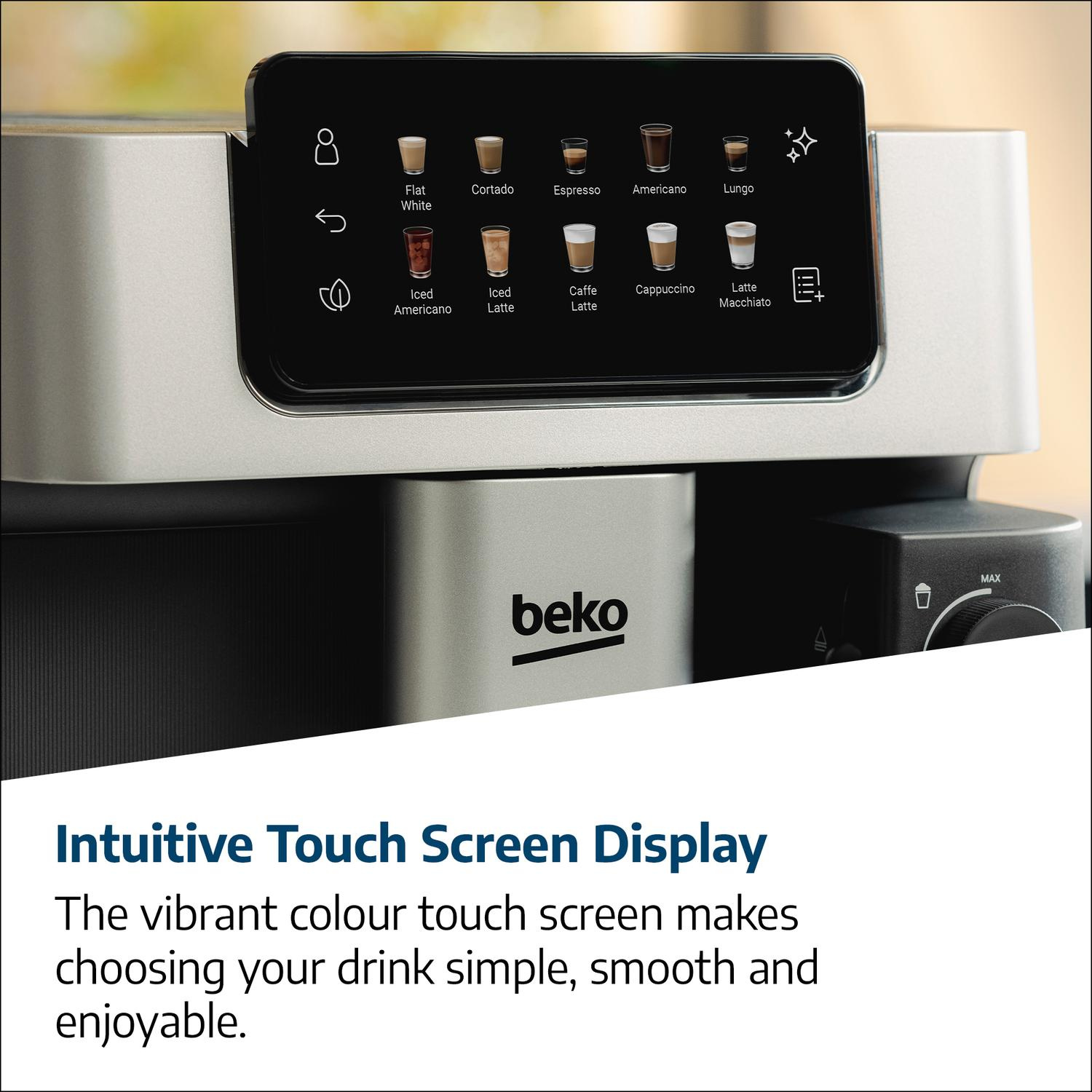 Side view of Beko CEG7348X CaffeExperto Bean to Cup Espresso Machine