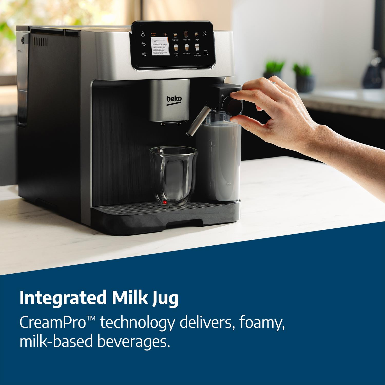 Side view of Beko CEG7348X CaffeExperto Bean to Cup Espresso Machine