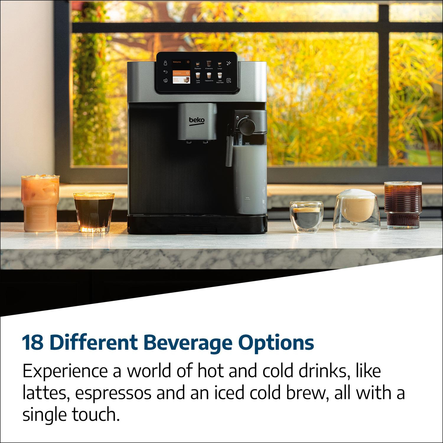 Side view of Beko CEG7348X CaffeExperto Bean to Cup Espresso Machine