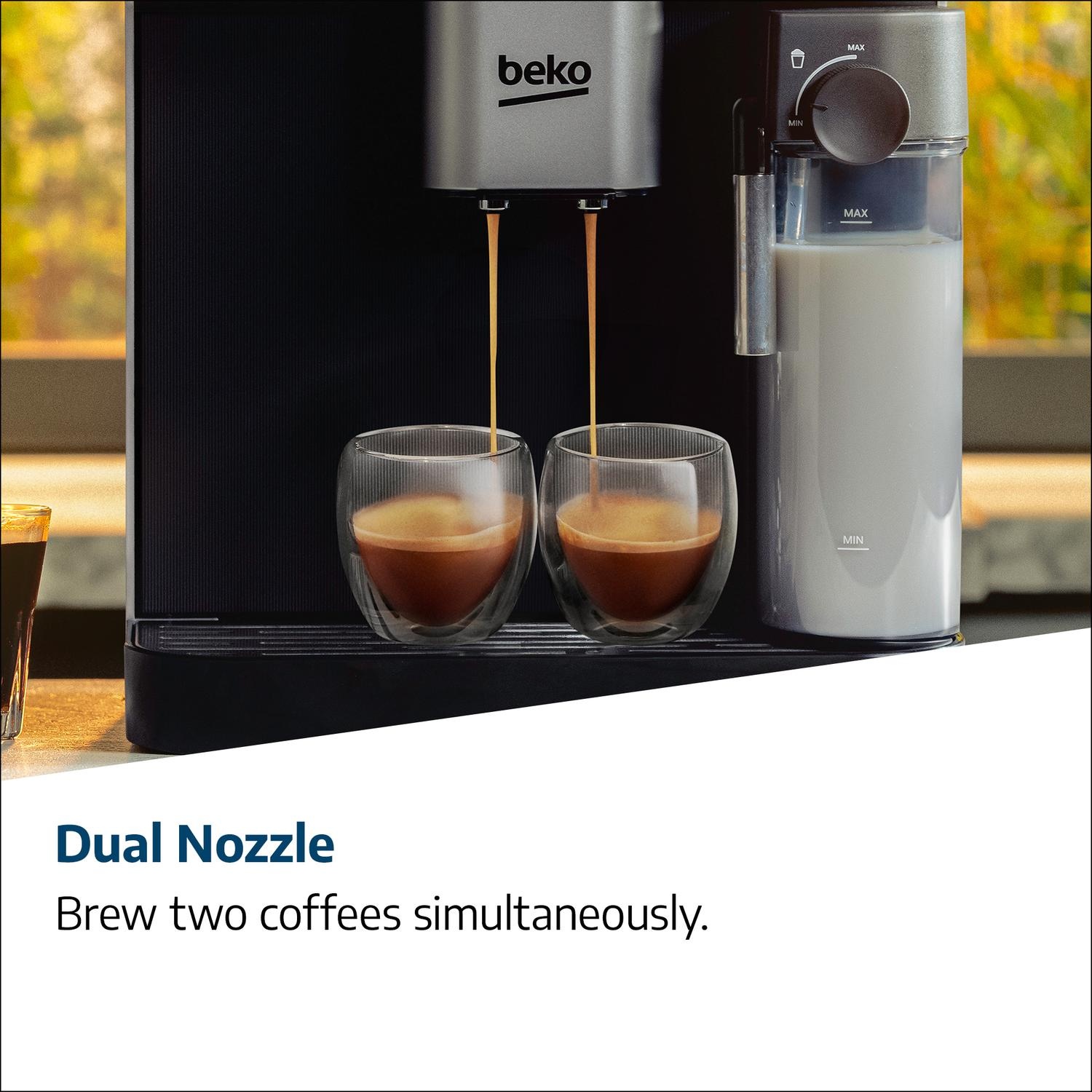 Side view of Beko CEG7348X CaffeExperto Bean to Cup Espresso Machine