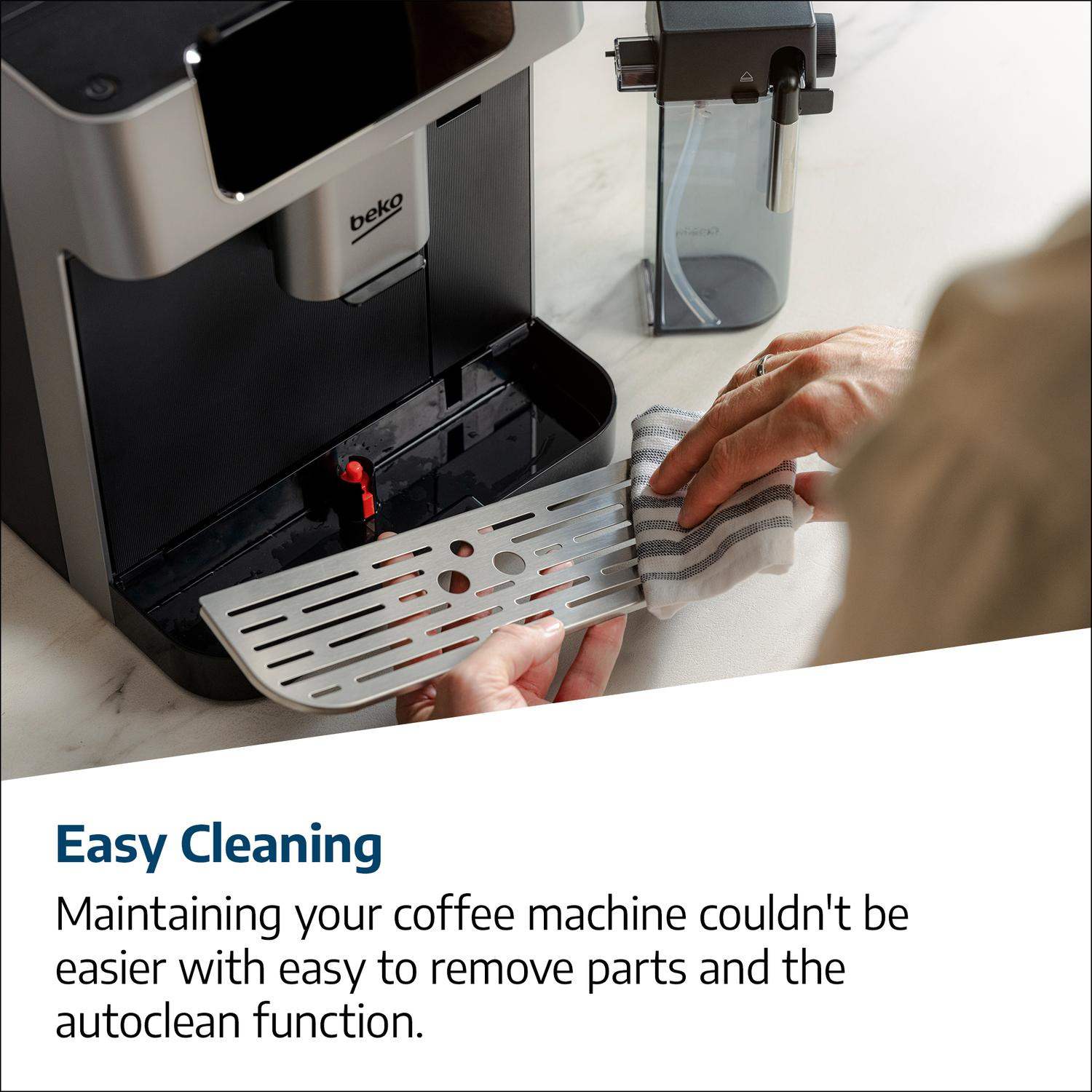 Side view of Beko CEG7348X CaffeExperto Bean to Cup Espresso Machine