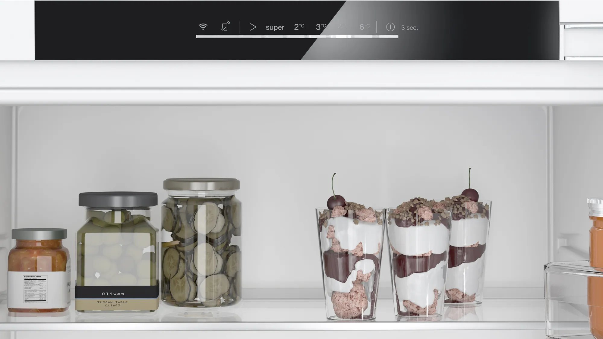 Side view of Bosch KUR21VFE0G BI 59.8cm Built Under Fridge - White