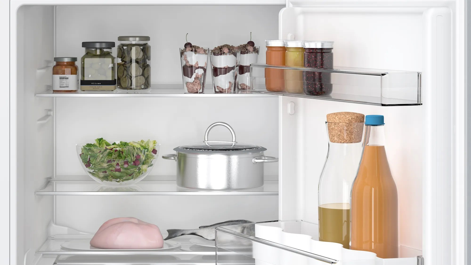 Side view of Bosch KUR21VFE0G BI 59.8cm Built Under Fridge - White