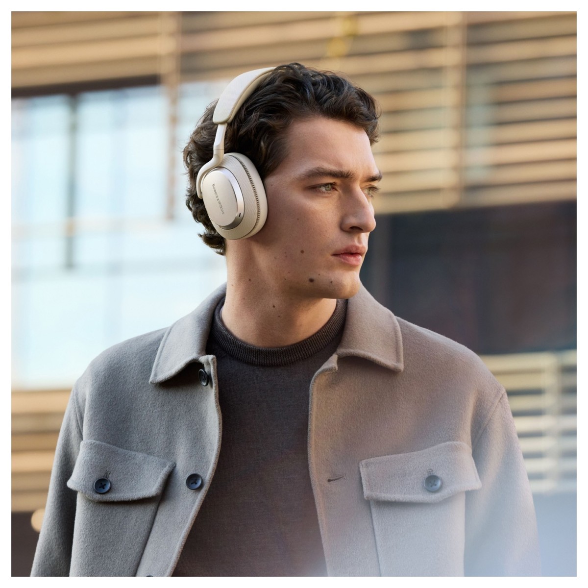 Side view of Bowers + Wilkins PX7 S3 Over-Ear Noise Cancelling Wireless Bluetooth Headphones Canvas white