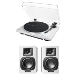 Audio-Technica AT-LP70XBT Fully Automatic Bluetooth Turntable with AT-SP3X HiFi Bookshelf Speakers White Bundle