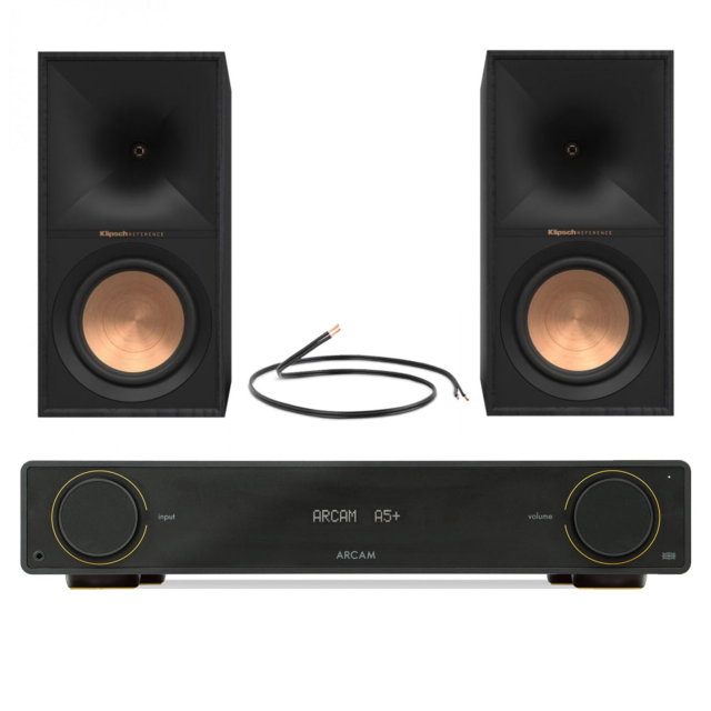 Arcam A5+ Amplifier With Klipsch R60M Bookshelf Speakers Pair Bundle Black
