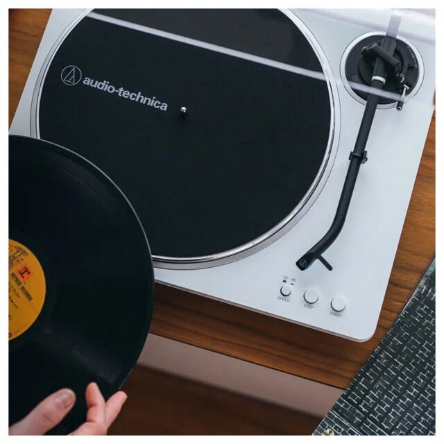 Audio-Technica AT-LP70XBT Fully Automatic Bluetooth Turntable Vinyl Meets Wireless Convenience in White Silver