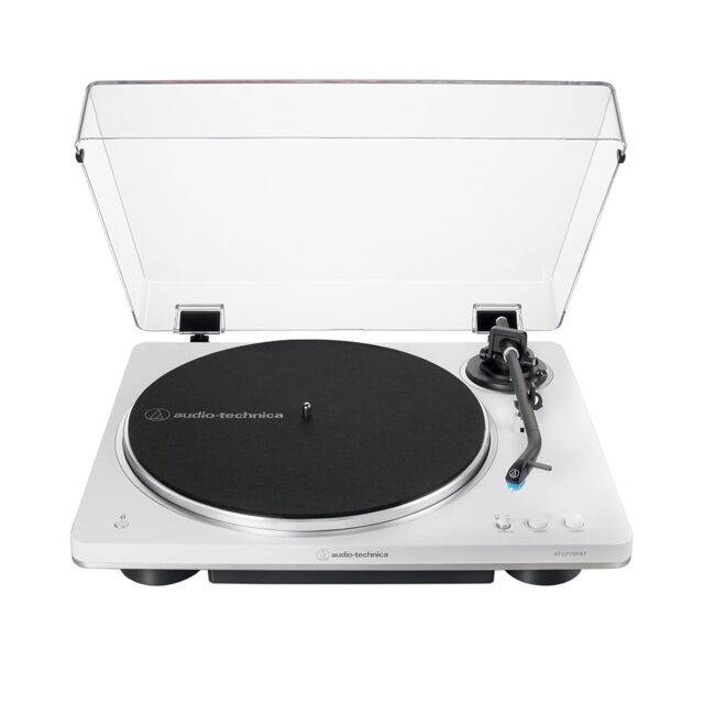 Audio-Technica AT-LP70XBT Fully Automatic Bluetooth Turntable Vinyl Meets Wireless Convenience in White Silver