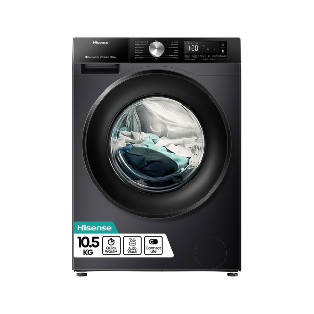 Hisense WF3S1043BB3 10.5kg 1400 Spin Steam Washing Machine - Black