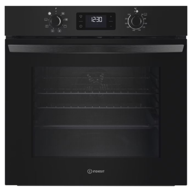 Indesit IO253BUK Turn&Go Single Fan Oven - Enamel Coating - - 66L With 2 Dial, Digital Display Timer