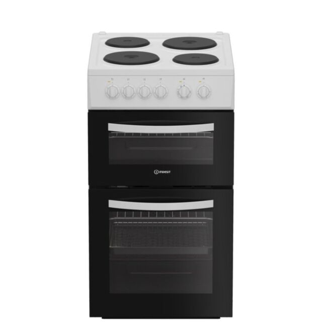 Indesit ITE5EMW Electric Twin Cooker 50CM - 58L with Solid Plate Hob