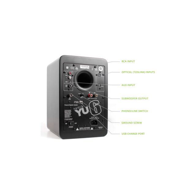 Kanto YU6 Powered Bookshelf Speakers with Bluetooth 4.0 with aptX and Built-In Phono Preamp in Matte Black