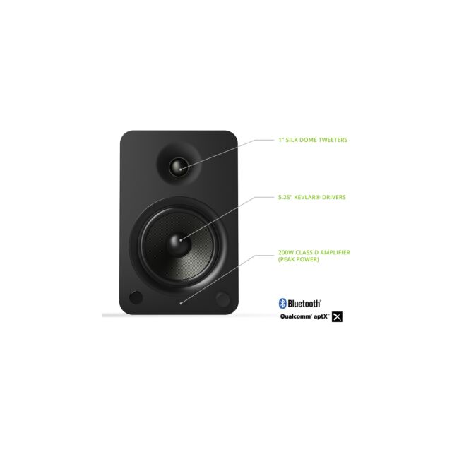 Kanto YU6 Powered Bookshelf Speakers with Bluetooth 4.0 with aptX and Built-In Phono Preamp in Matte Black