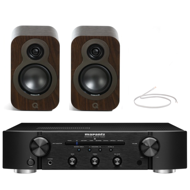 Marantz PM6007BK-Q3010CWN Integrated Amp With Q3010c Bookshelf Speakers Walnut Pair Bundle