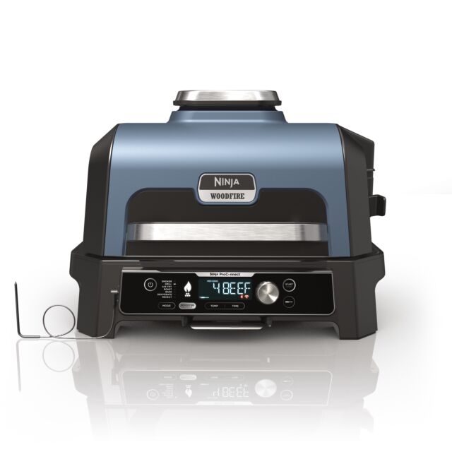 Ninja OG901UKCOVKIT Electric BBQ Grill & Smoker with Cover and Woodfire Pellets  - Black/Blue