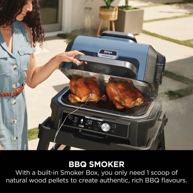 Ninja OG901UKCOVKIT Electric BBQ Grill & Smoker with Cover and Woodfire Pellets  - Black/Blue