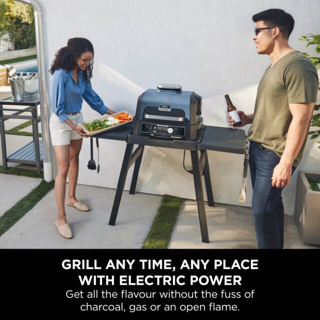 Ninja OG901UKCOVKIT Electric BBQ Grill & Smoker with Cover and Woodfire Pellets  - Black/Blue