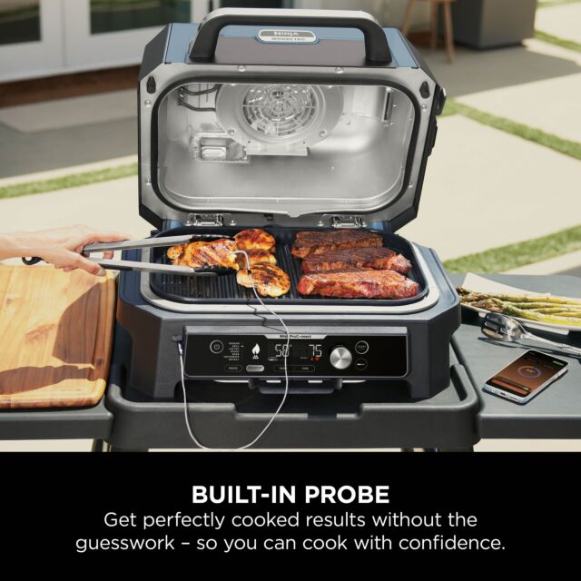Ninja OG901UKCOVKIT Electric BBQ Grill & Smoker with Cover and Woodfire Pellets  - Black/Blue