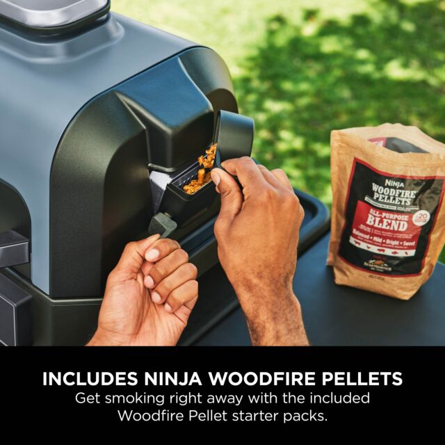 Ninja OG901UKCOVKIT Electric BBQ Grill & Smoker with Cover and Woodfire Pellets  - Black/Blue