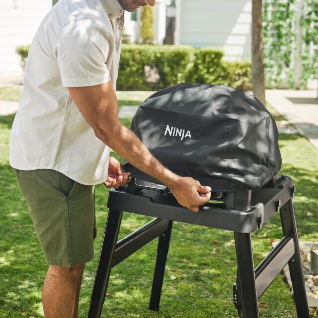Ninja OG901UKCOVKIT Electric BBQ Grill & Smoker with Cover and Woodfire Pellets  - Black/Blue