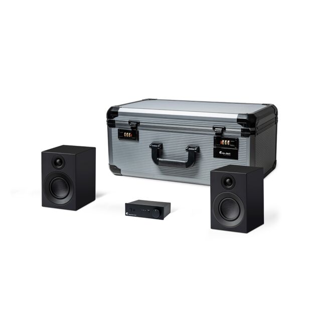 Pro-Ject Hifi Travel Set With Amp, Speakers & Cable With Durable flight case Black