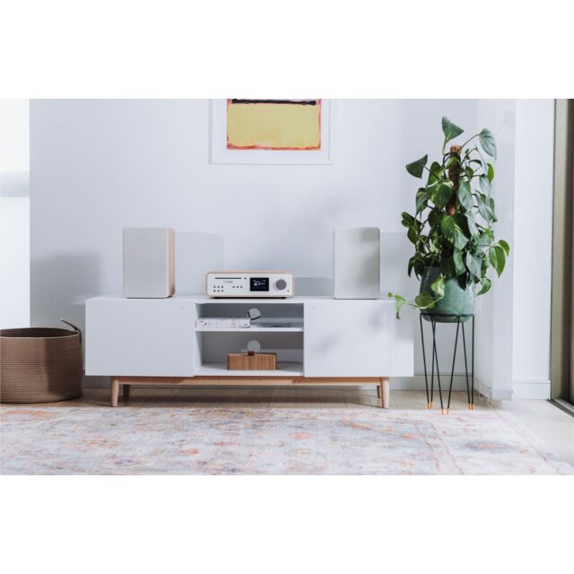 Pure Classic Stereo DAB+/FM/Internet Radio Bluetooth Wi-Fi Wireless All-In-One Music System with Remote Control in Cotton White