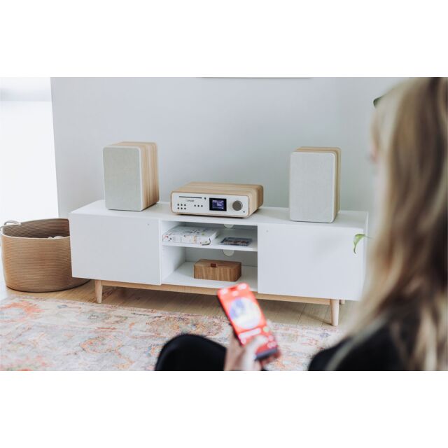 Pure Classic Stereo DAB+/FM/Internet Radio Bluetooth Wi-Fi Wireless All-In-One Music System with Remote Control in Cotton White