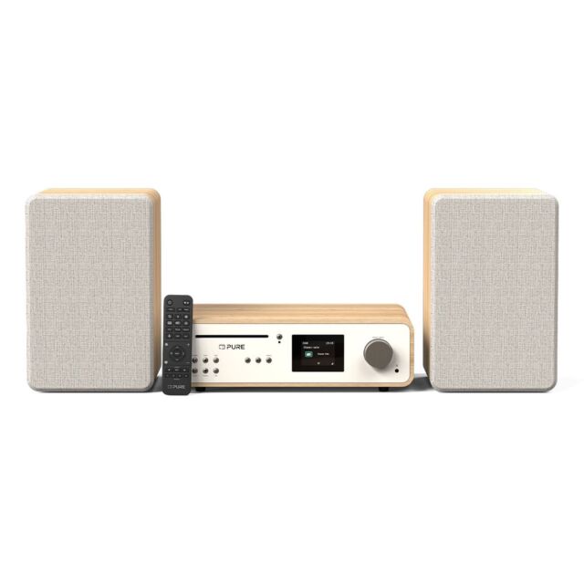 Pure Classic Stereo DAB+/FM/Internet Radio Bluetooth Wi-Fi Wireless All-In-One Music System with Remote Control in Cotton White