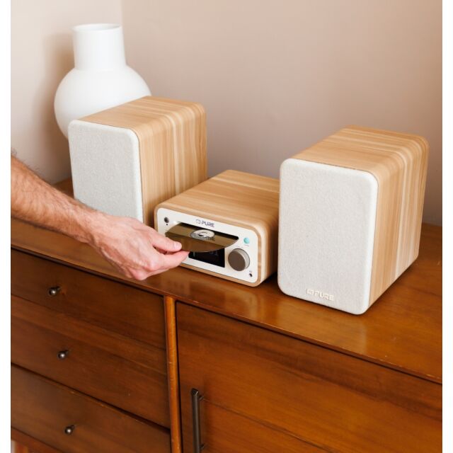 PURE Classic Stereo Mini Micro Stereo All in-one System with DAB+, FM and CD player White/Oak
