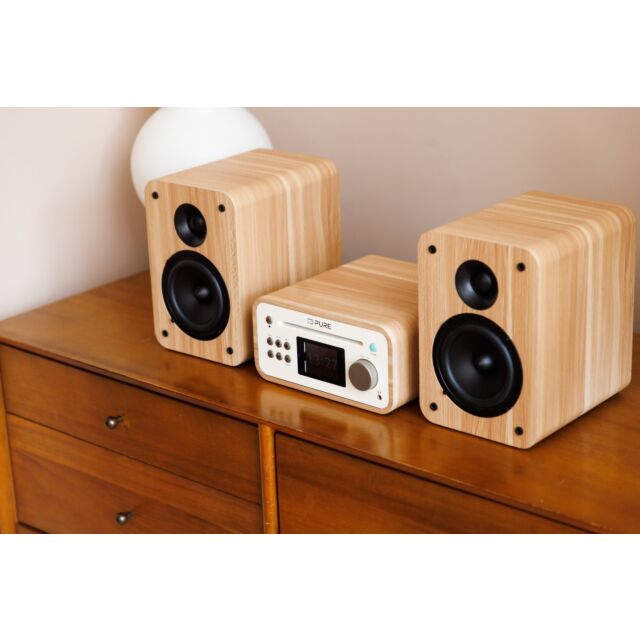 PURE Classic Stereo Mini Micro Stereo All in-one System with DAB+, FM and CD player White/Oak
