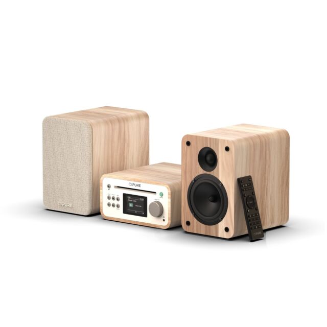 PURE Classic Stereo Mini Micro Stereo All in-one System with DAB+, FM and CD player White/Oak