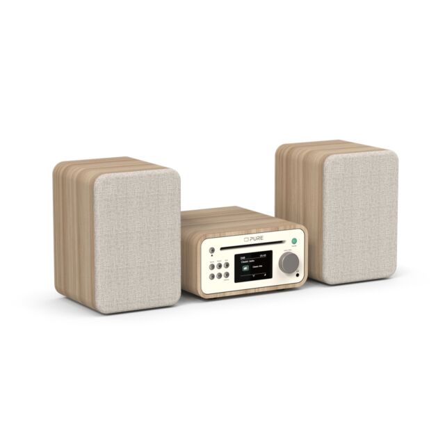 PURE Classic Stereo Mini Micro Stereo All in-one System with DAB+, FM and CD player White/Oak