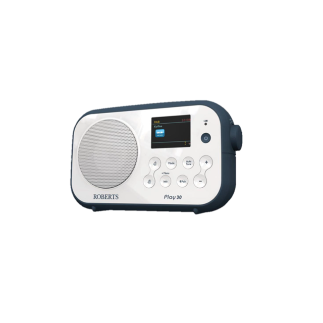 Roberts Play 30 DAB Dab+ FM RDS Digital Radio White With Blue Bumper