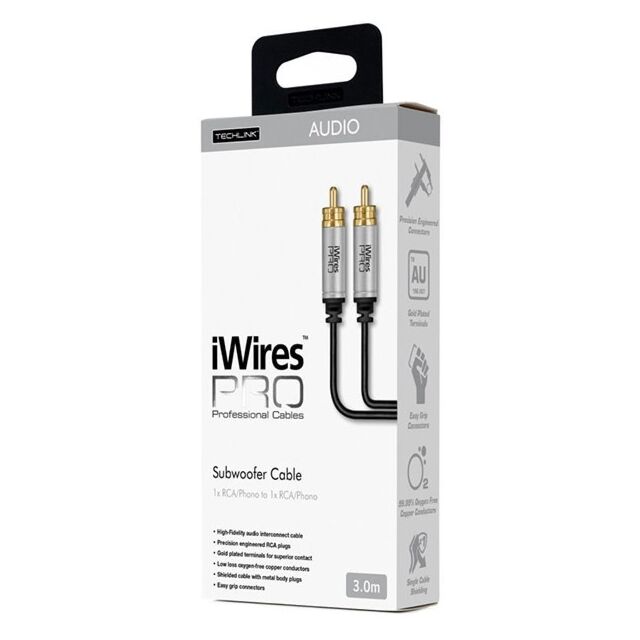 Techlink 711053 iWires Subwoofer Cable 1 x RCA to 1 x RCA - 3m