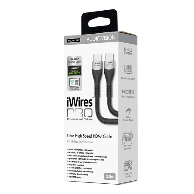 Techlink 711803 Iwires Pro 8K HDMI Ultra Certified Cable - 3M