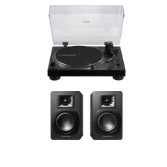 Audio-Technica AT-LP120xBTUSB Direct Drive Bluetooth & USB Turntable with AT-SP3X Powered Bookshelf Speakers HiFi Package 