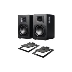 Audio Technica ATSP3X-ATST3 Speakers Pair With Stands Bundle Black.