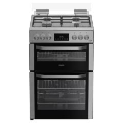 Hotpoint HDG6GDCX Gas Double Cooker 60CM - 78L / 34L with Glass Lid