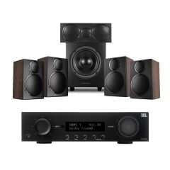 JBL MA510 5.2ch 8K AV Receiver with Wharfedale DX-3 HCP 5.1 Walnut Speaker Package