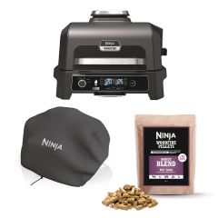 Ninja OG850UK Woodfire XL Electric BBQ Grill & Smoker with Cover and Pellets - Black/Grey