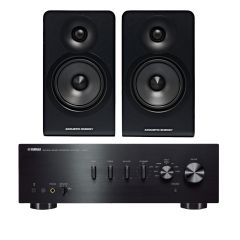 Yamaha AS501 Integrated Amplifier with Acoustic Energy AE100 MK2 Bookshelf Speakers – HiFi Stereo Package (Black)