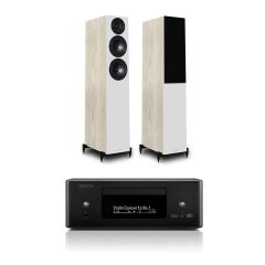 Denon RCDN12 DAB DAB+ Hi-Fi Music System Black & Wharfedale Diamond 12.3 Floor standing Speaker Pair Light Oak