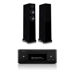 Denon RCDN12 DAB DAB+ Hi-Fi Music System Black & Wharfedale Diamond 12.3 Floor standing Speaker Pair Oak Black
