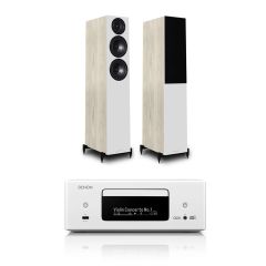Denon RCDN12 DAB DAB+ Hi-Fi Music System White & Wharfedale Diamond 12.3 Floor standing Speaker Pair Light Oak