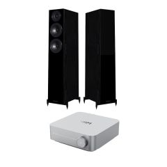 Wiim Amp Silver with Wharfedale Diamond 12.3 Floorstanding Speakers Pair in Black Package