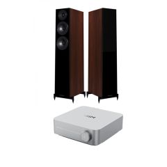 Wiim Amp Silver with Wharfedale Diamond 12.3 Floorstanding Speakers Pair in Walnut package
