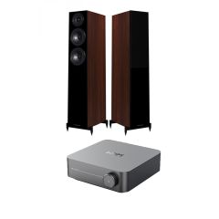 Wiim Amp Space Grey with Wharfedale Diamond 12.3 Floorstanding Speakers Pair in Walnut Package