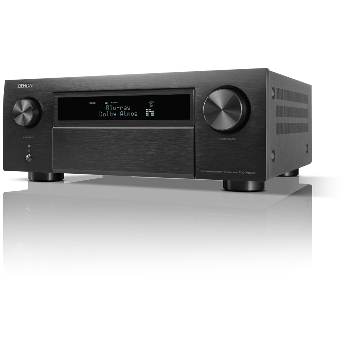 Side view of Denon AVC-X6800H 11.4-Channel 8K AV Amplifier with 3D Audio, Dolby Atmos, HEOS Built-in Black