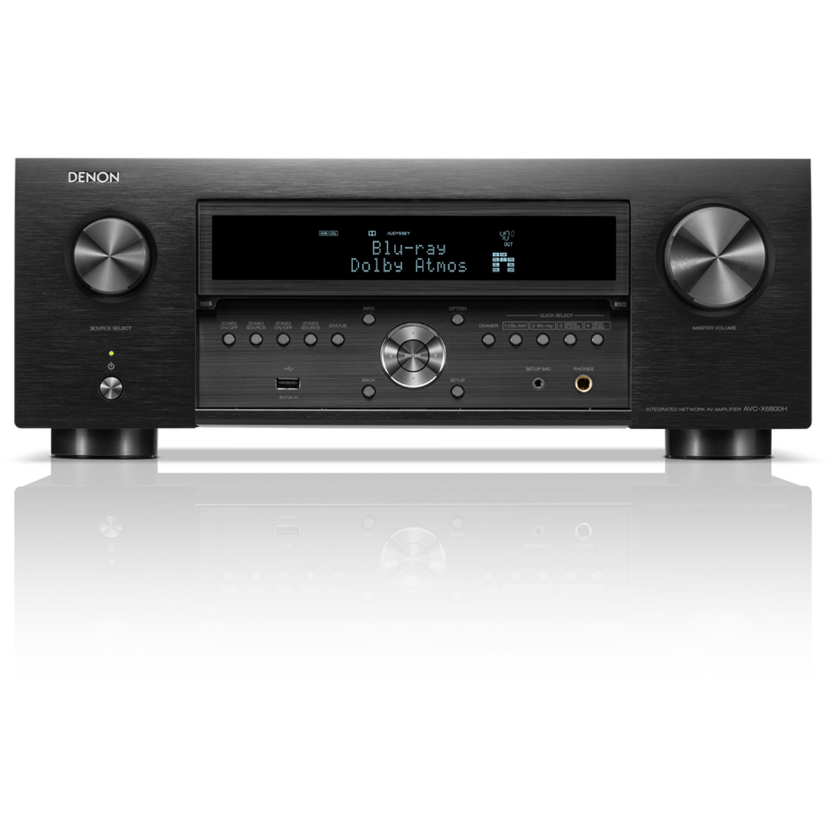 Side view of Denon AVC-X6800H 11.4-Channel 8K AV Amplifier with 3D Audio, Dolby Atmos, HEOS Built-in Black